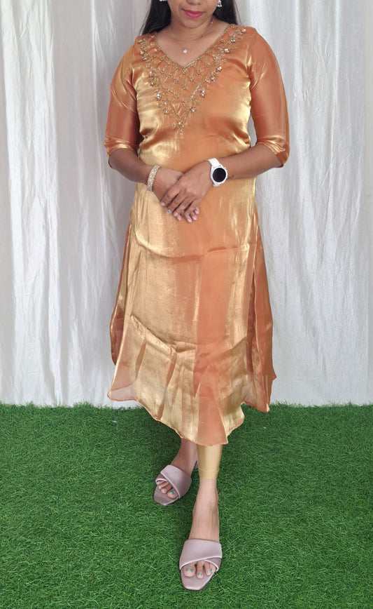 Organza silk handwork Kurti (with Lining) ( Non Feeding only)