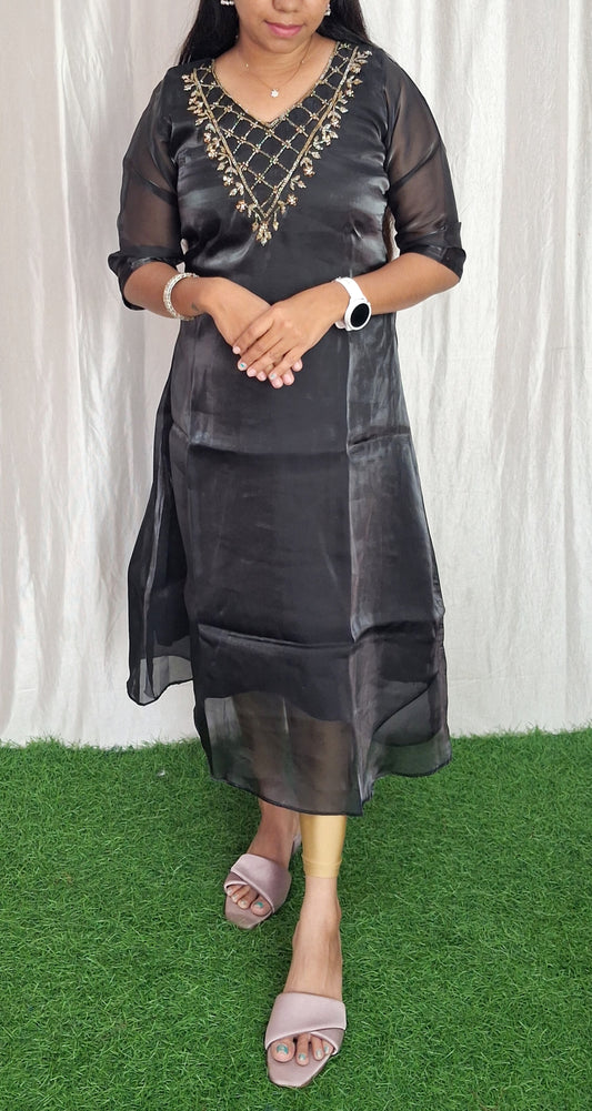 Organza silk handwork Kurti (with Lining) ( Non Feeding only)