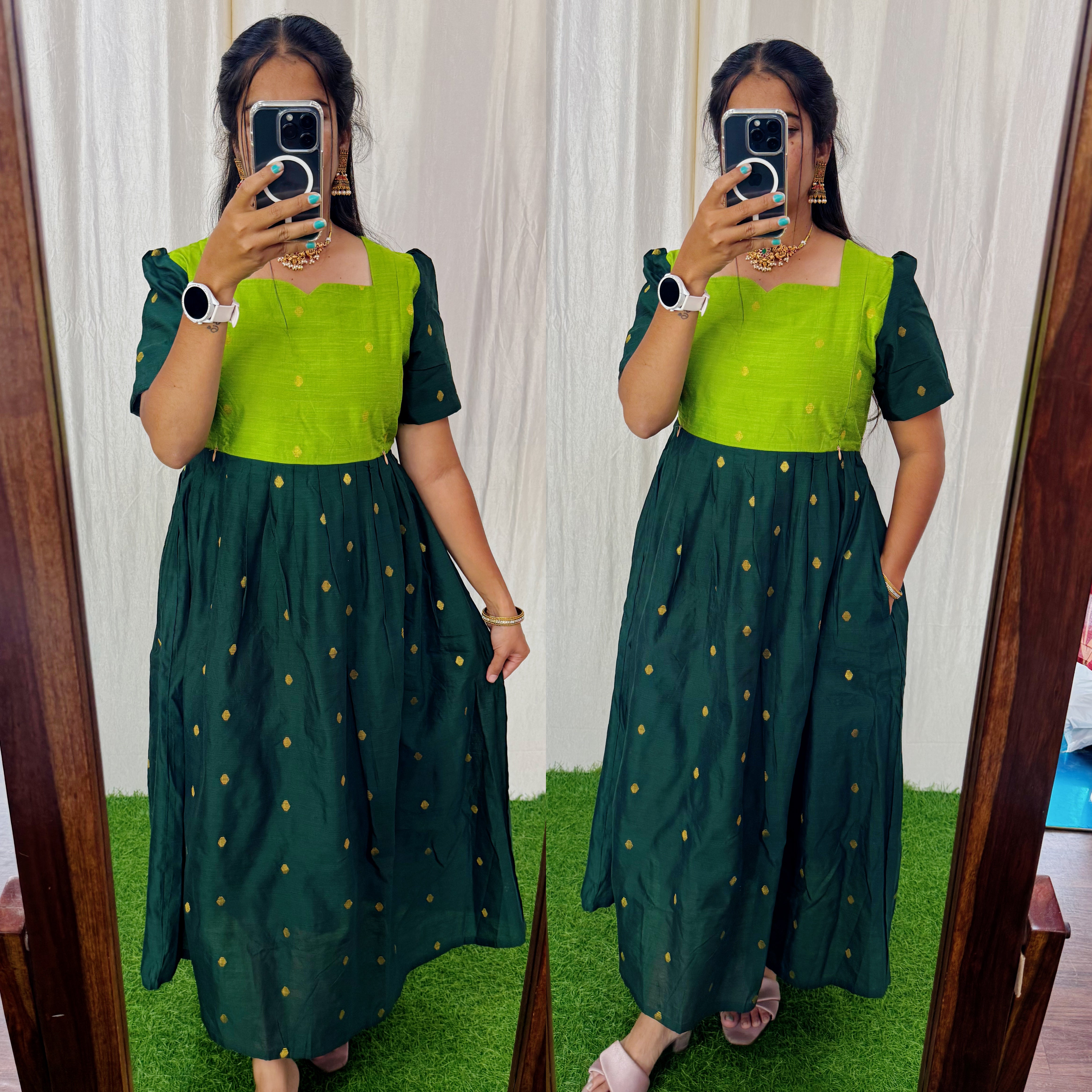 Premium Ethnic Raw Silk Butta Maxi-Feeding(With Lining)