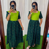 Premium Ethnic Raw Silk Butta Maxi-Feeding(With Lining)