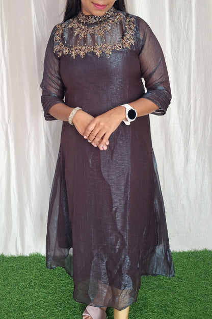 Jewel neck  Handwork Kurti with Lining ( Non Feeding only)-025