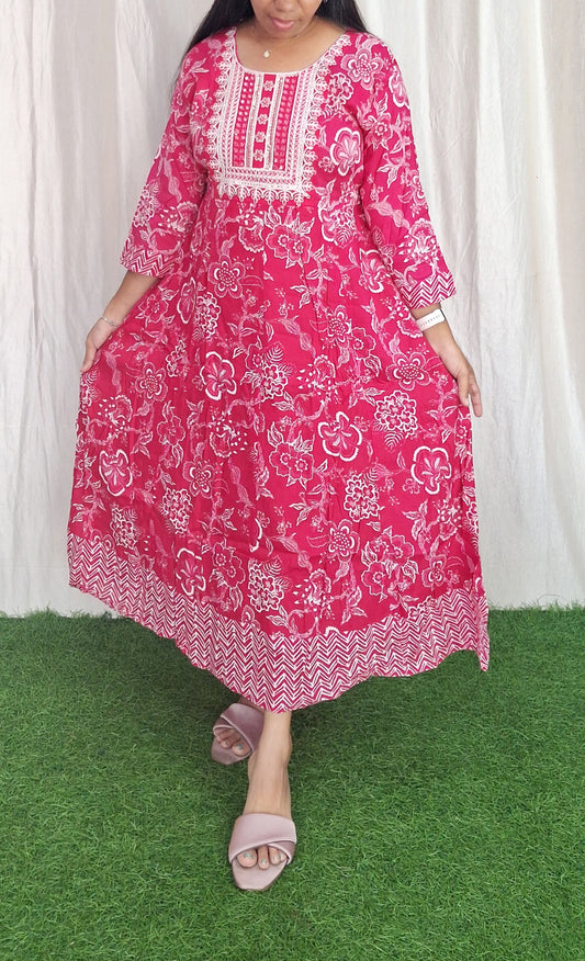 Buy 1 Get 1 Free Rayon Embroidery Kurti( without lining) ( Non Feeding only)-066