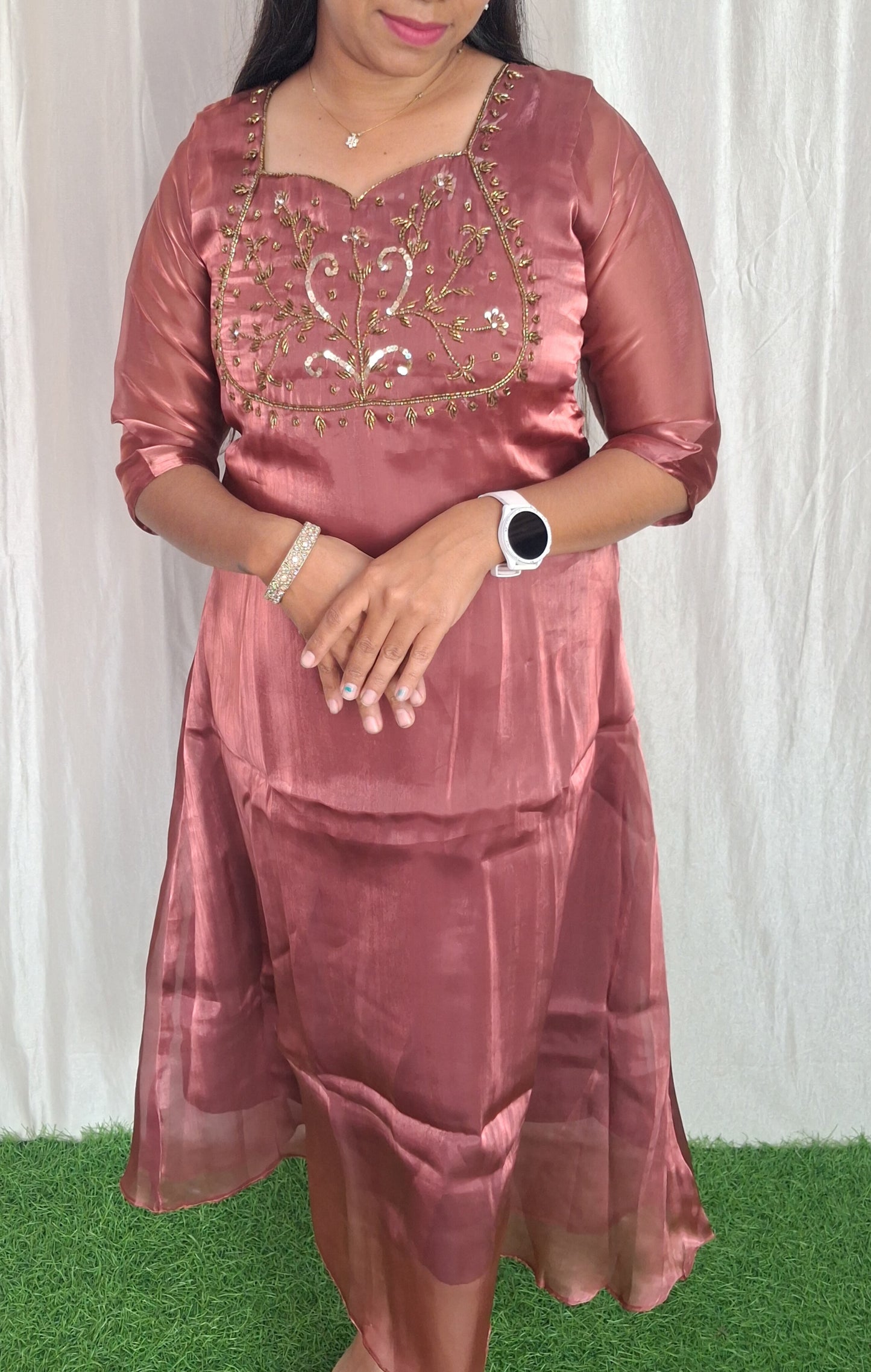 Organza silk handwork Kurti (with Lining) ( Non Feeding only)