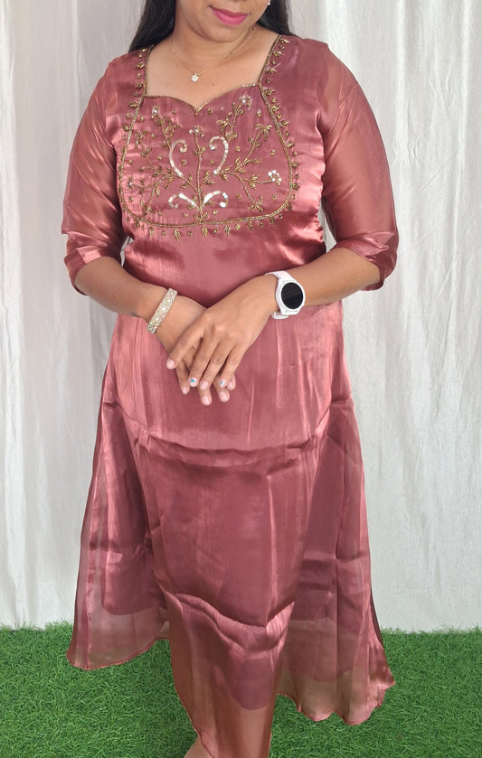 Organza silk handwork Kurti (with Lining) ( Non Feeding only)