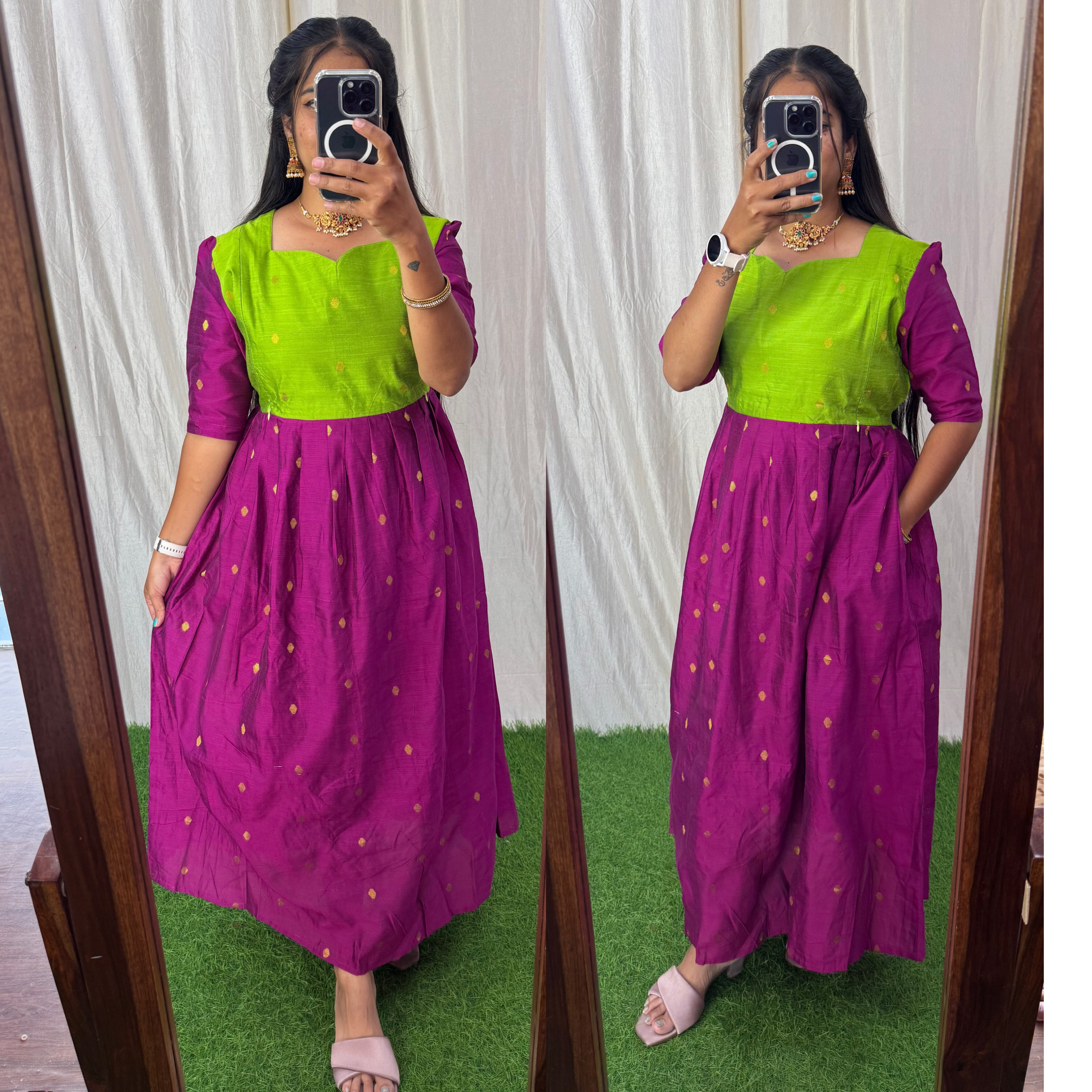 Premium Ethnic Raw Silk Butta Maxi-Feeding(With Lining)