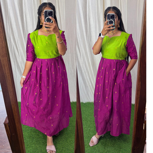 Premium Ethnic Raw Silk Butta Maxi-Feeding(With Lining)