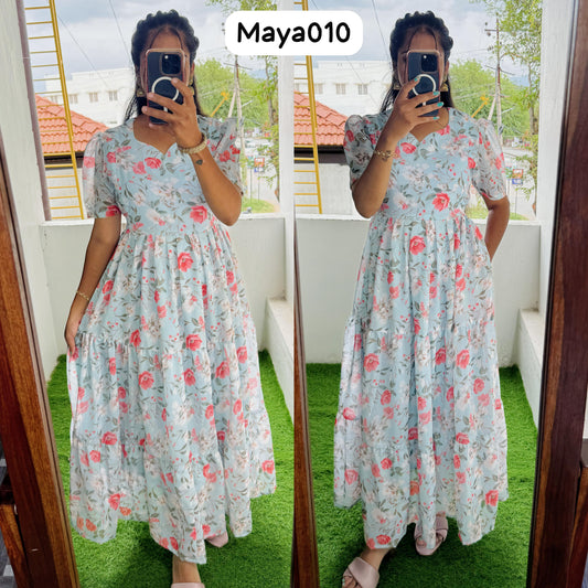 Maya Maxi(2nd Launch)-Feeding Premium Heavy quality Georgette 3-Tier Maxi (With Lining) FC0262