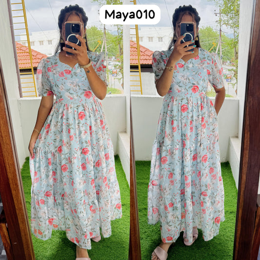 Maya010 Maxi(2nd Launch)-Feeding/Non feeding-Premium Heavy quality Georgette 3-Tier Maxi (With Lining)