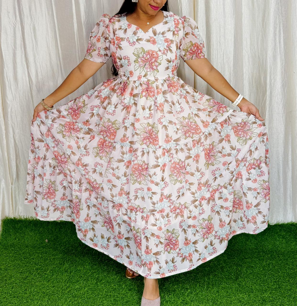 MayaOC7 Maxi-Feeding/Non feeding-Premium Heavy quality Georgette 3-Tier Maxi (With Lining)