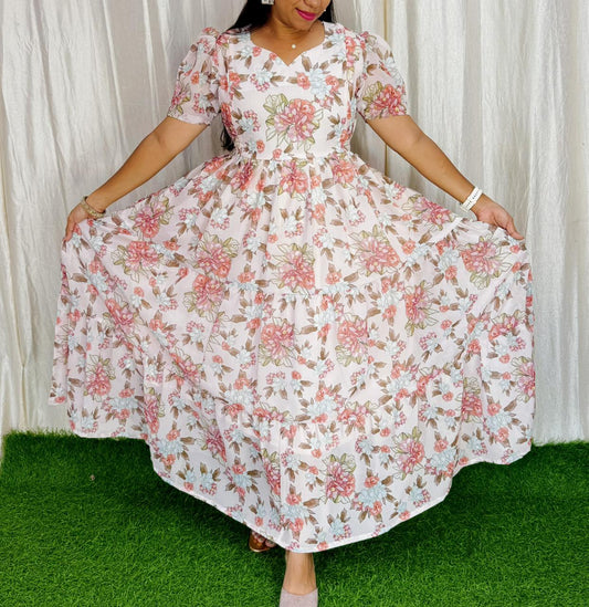 Maya  Maxi-Feeding Premium Heavy quality Georgette 3-Tier Maxi (With Lining) FC0240