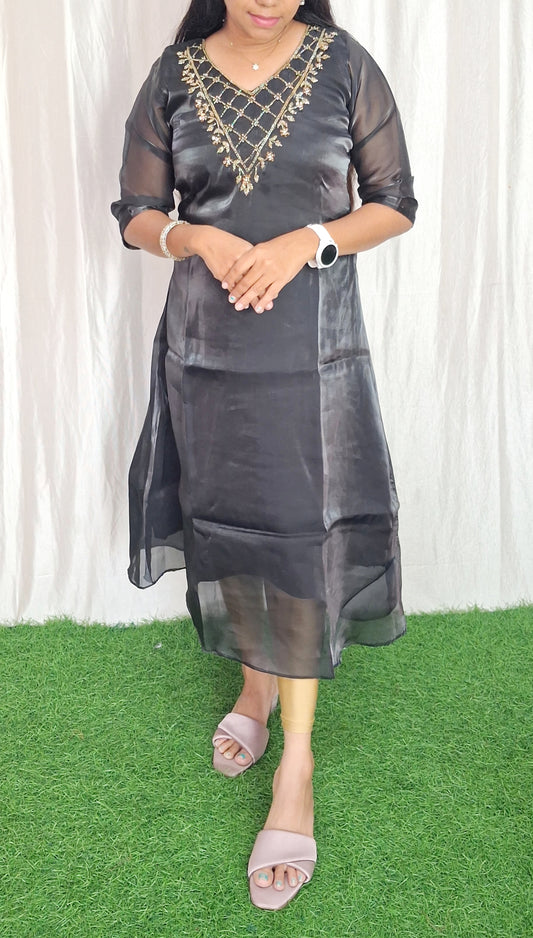 Organza silk handwork Kurti (with Lining) ( Non Feeding only)