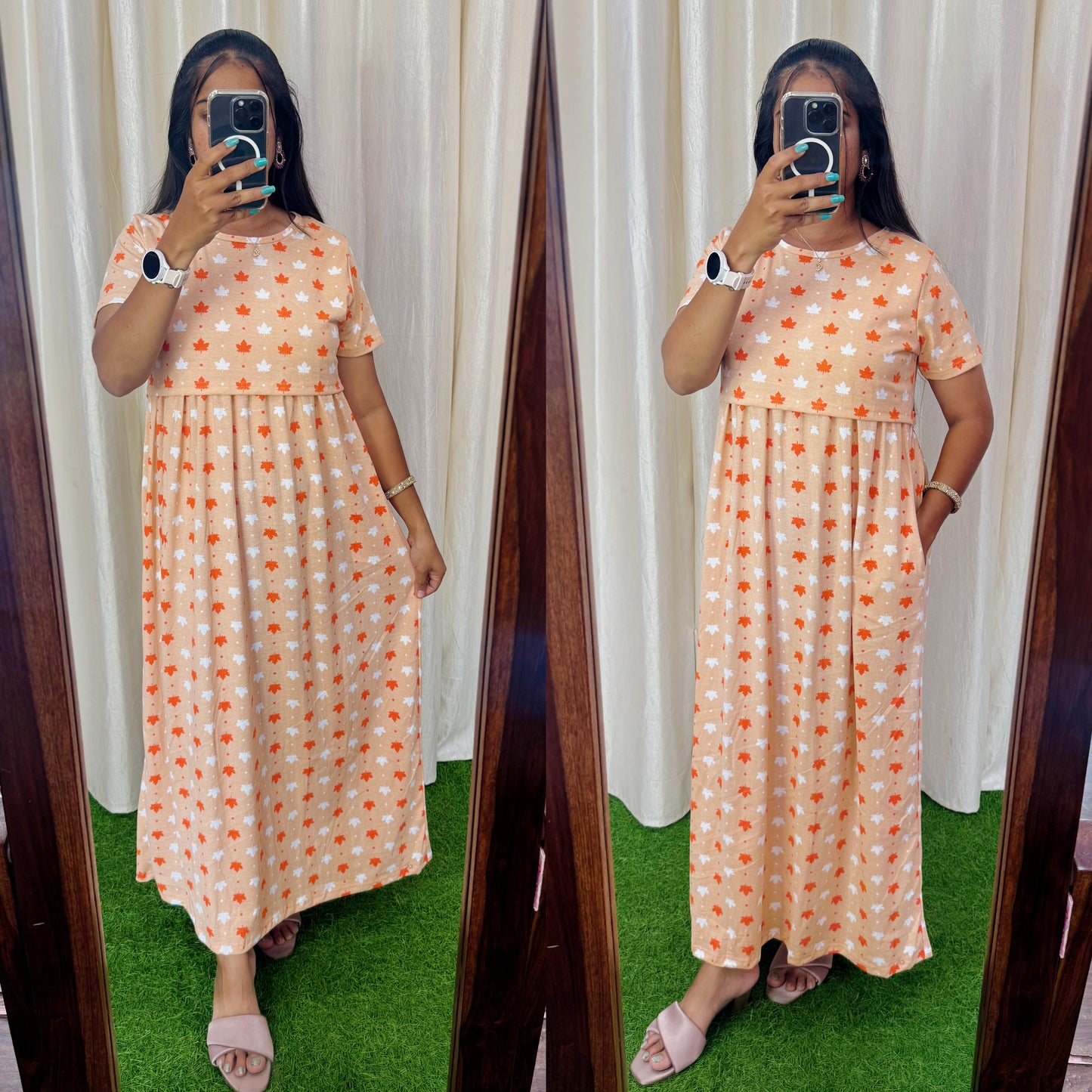 FLR010 Zipless maternity/feeding Loungewear Maxi Pull up Model