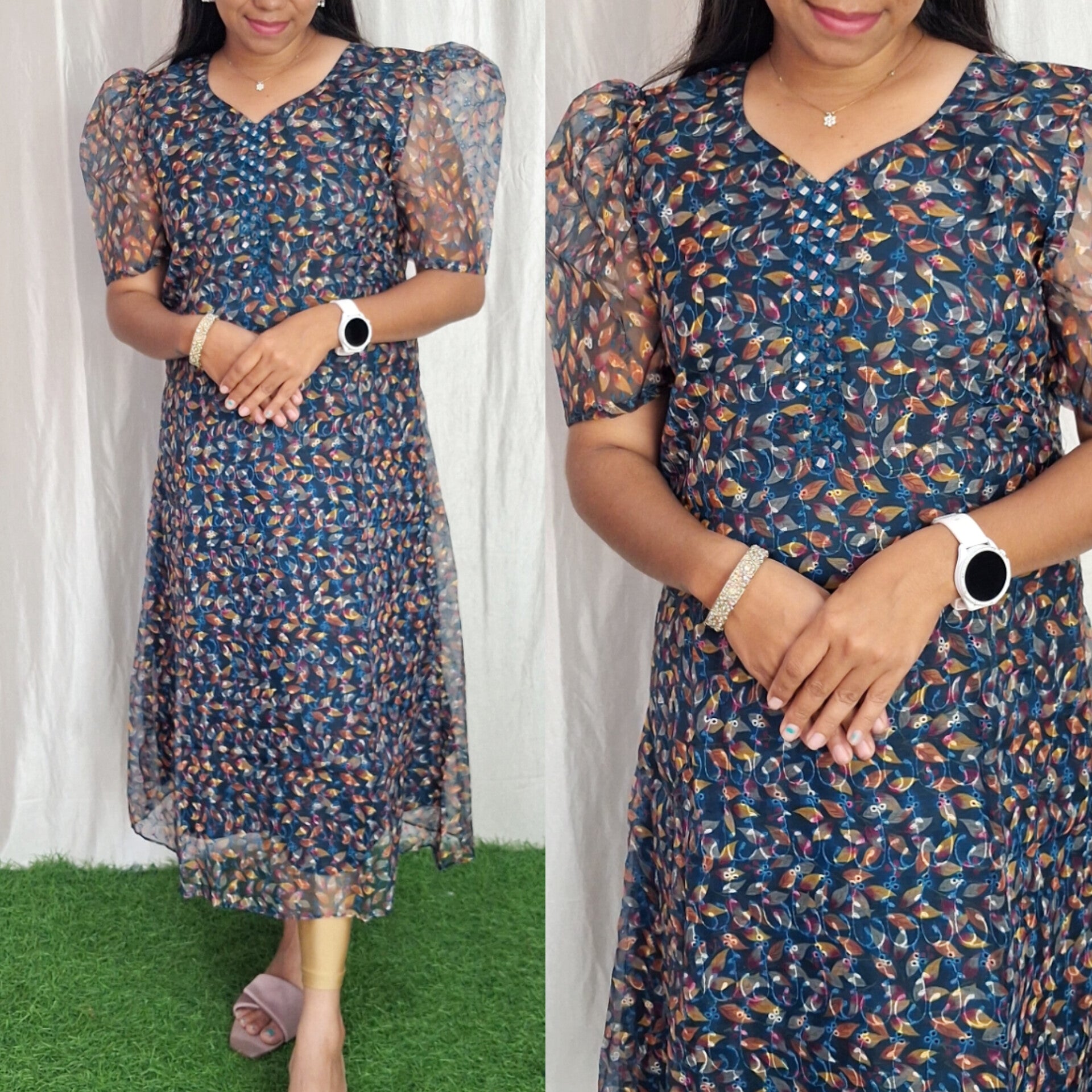 Buy 1 Get 1 Free Oragnza Printed work Kurti (with Lining) ( Non Feeding only)