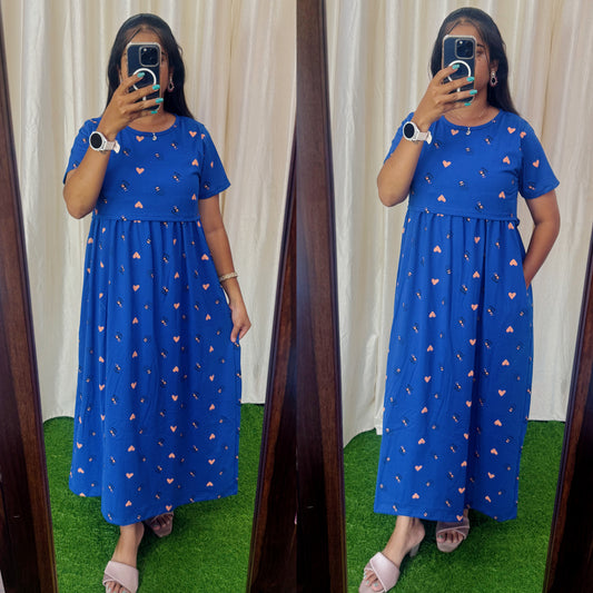 FLR009 Zipless maternity/feeding Loungewear Maxi Pull up Model