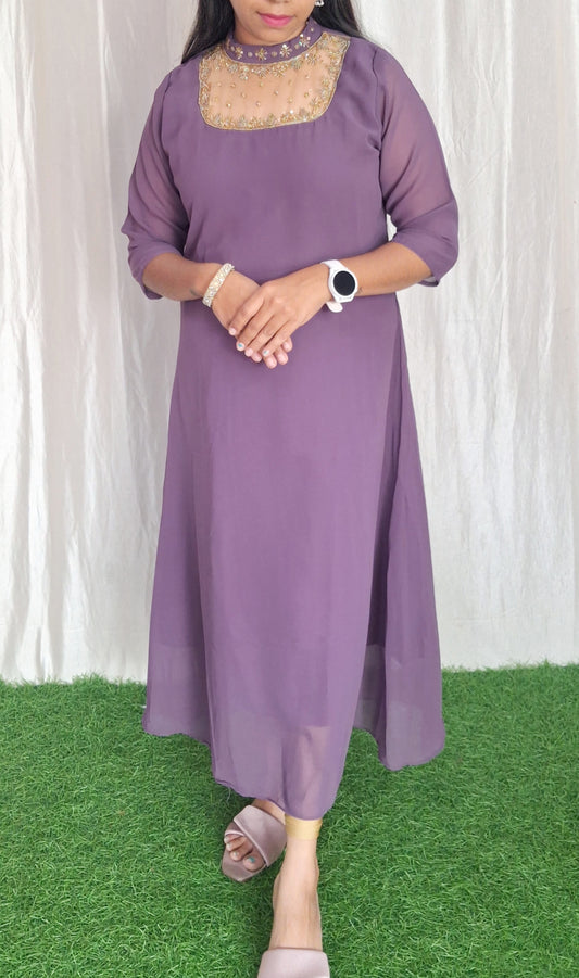 Buy 1 Get 1 Free Jewel neck  Handwork Kurti with Lining ( Non Feeding only)-042