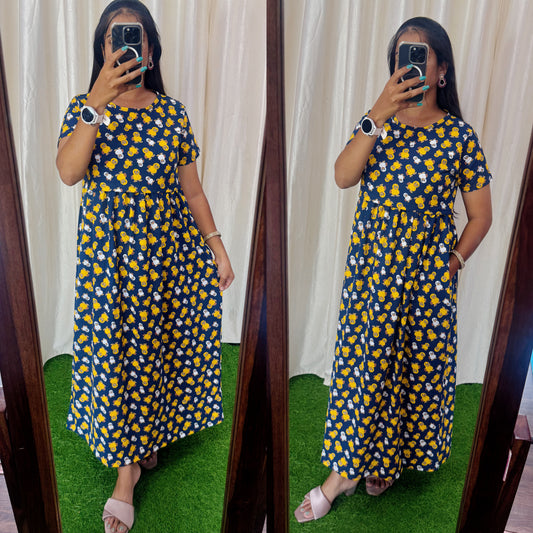 FLR005 Zipless maternity/feeding Loungewear Maxi Pull up Model