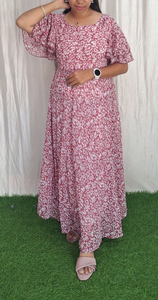 Georgette Maxi short Sleeves inside(with Lining) ( Non Feeding only)
