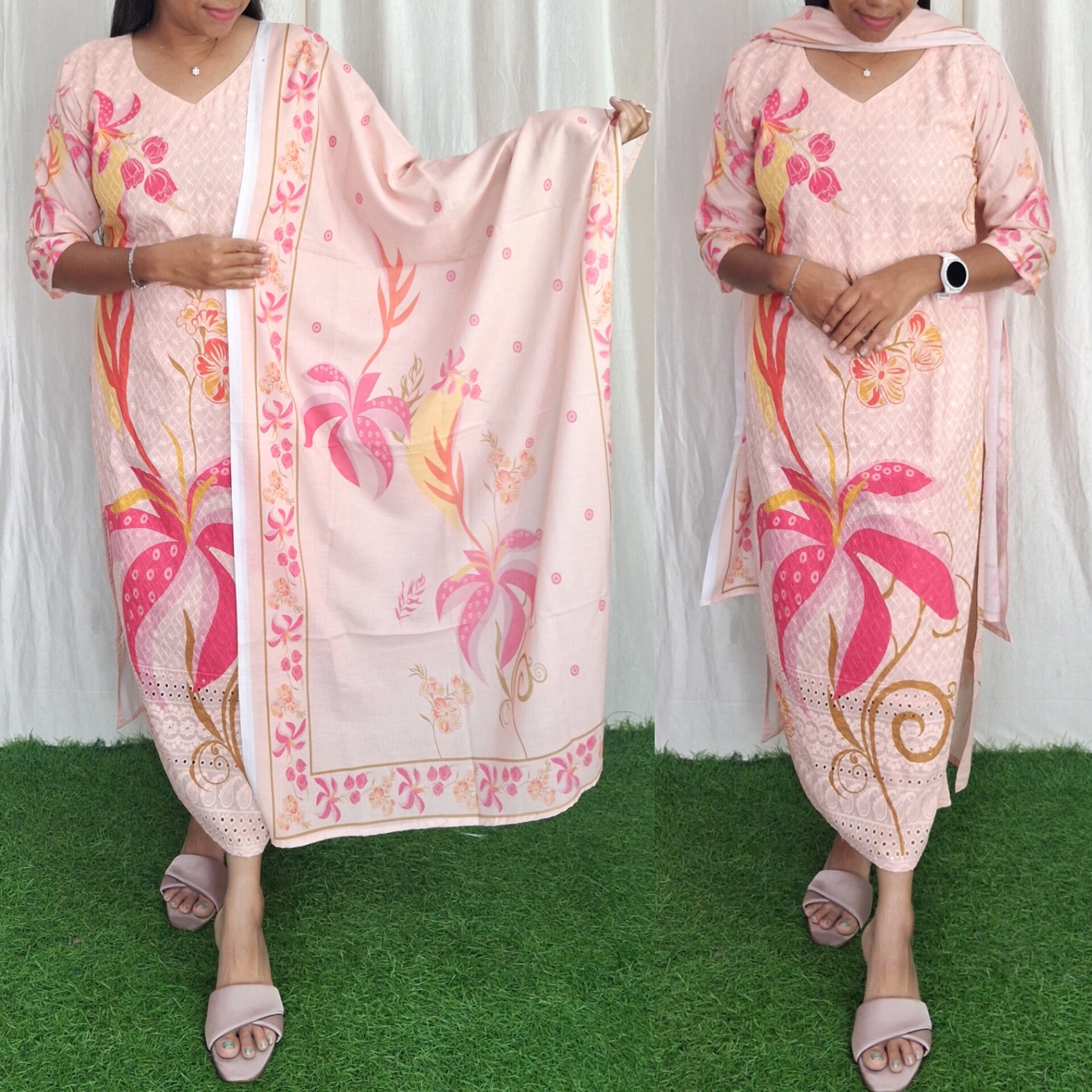 Buy 1 Get 1 Free Chikan Cotton Kurti with Duppata (with Lining) ( Non Feeding only)-055