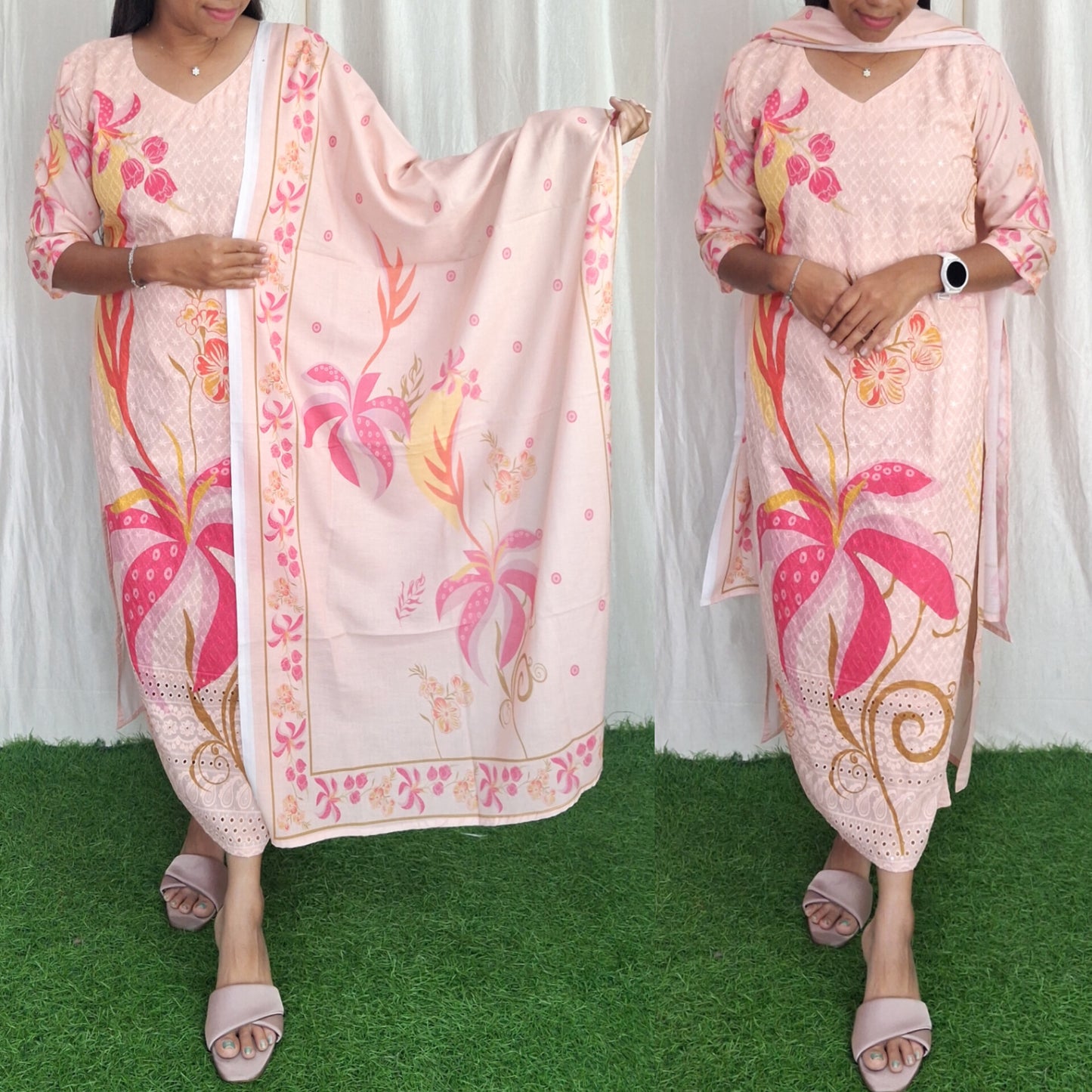 Chikan Cotton Kurti with Duppata (with Lining) ( Non Feeding only)-055