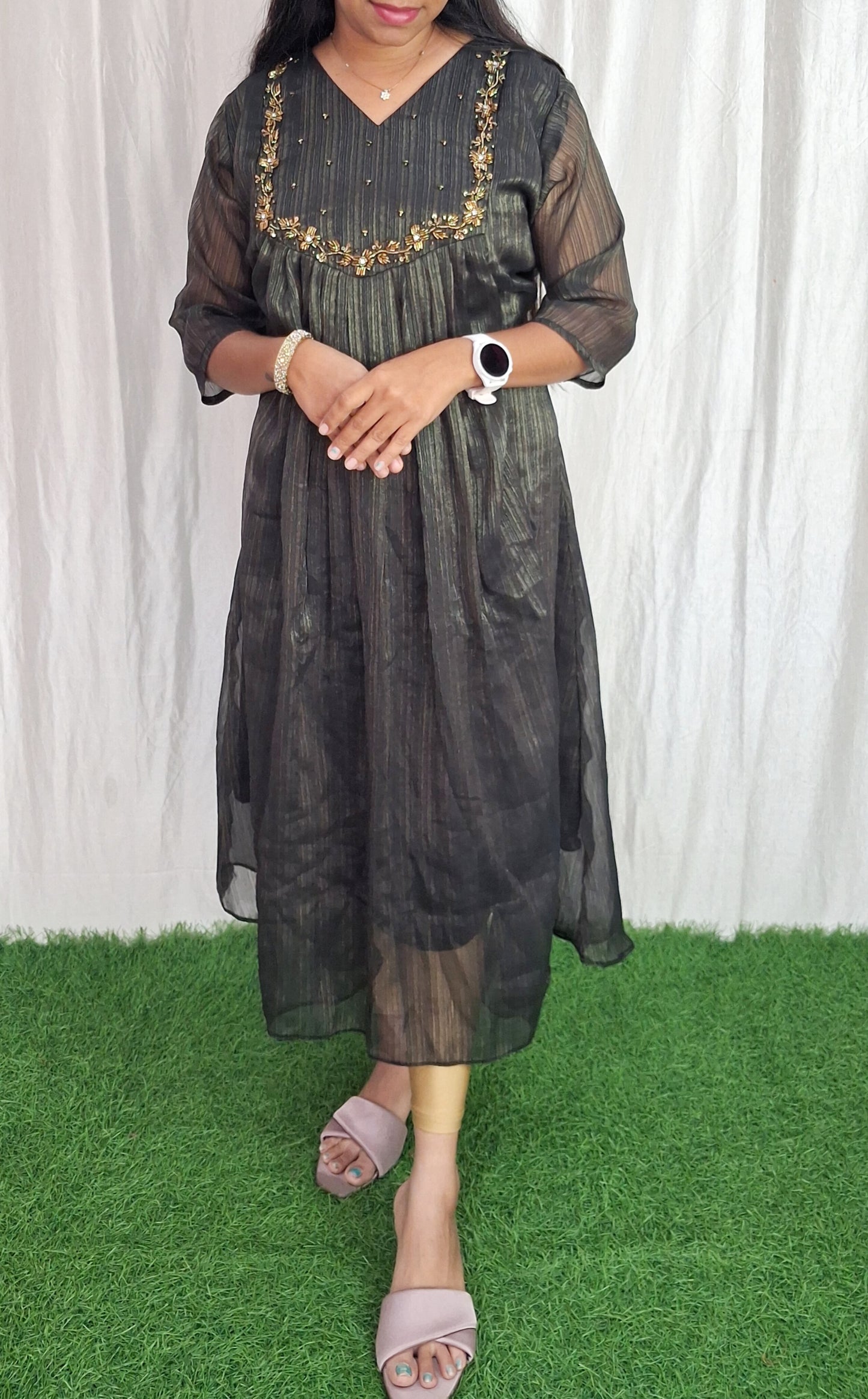 Buy 1 Get 1 Free Handwork Georgette Dress with Lining ( Non Feeding only)-033