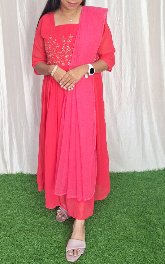 Buy 1 Get 1 Free Handwork Georgette Dress with Net Duppata (with Lining) ( Non Feeding only)-040