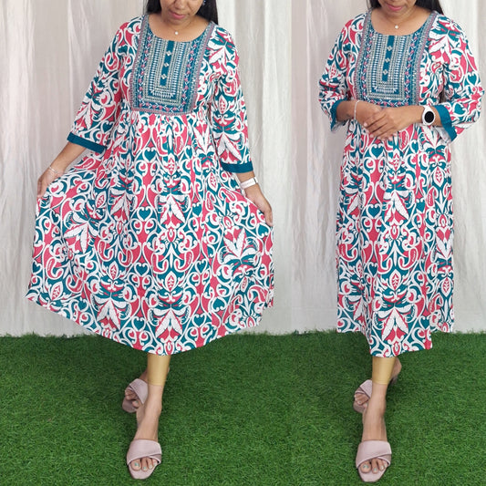 Buy 1 Get 1 Free Rayon Embroidery Kurti( without lining) ( Non Feeding only)-065