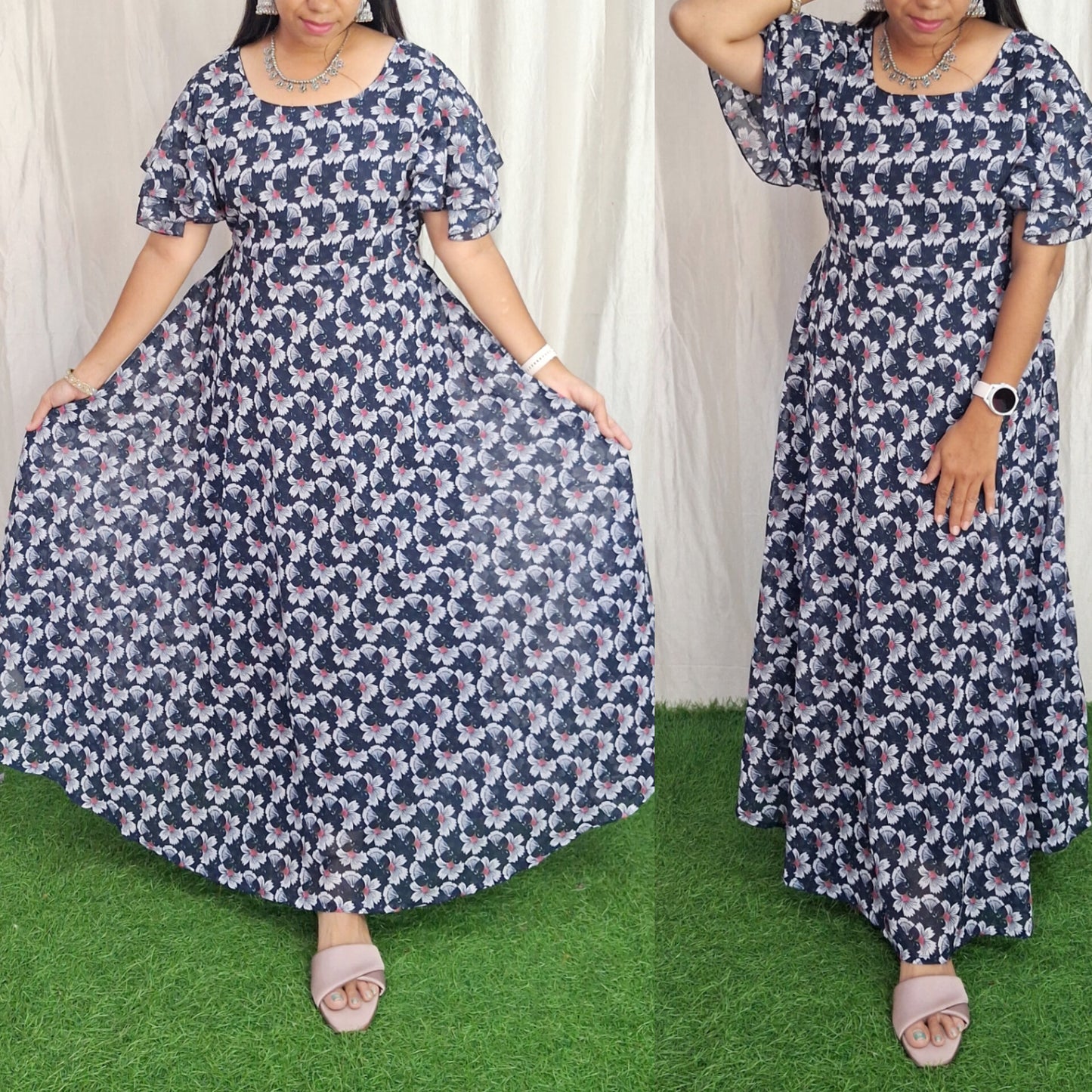 Georgette Maxi Short Sleeves inside(with Lining) ( Non Feeding only)