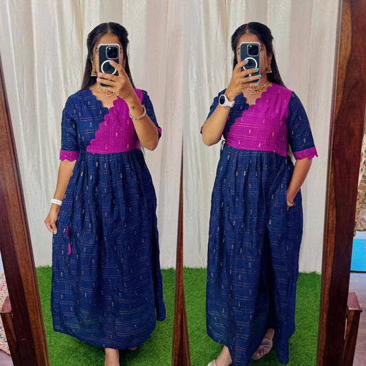 Premium Ethnic Raw Silk Scallop Maxi-Feeding(With Lining)FC0016