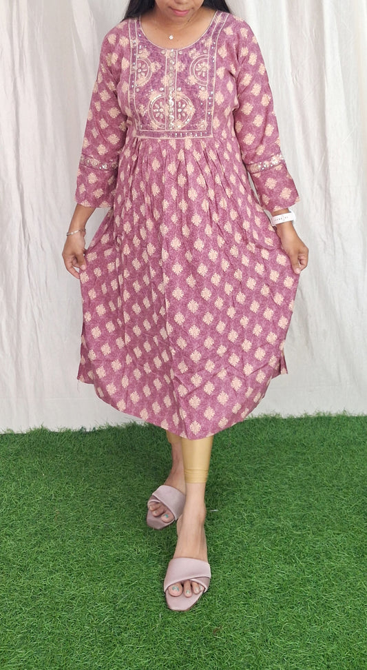 Buy 1 Get 1 Free Rayon Embroidery Kurti( without lining) ( Non Feeding only)-072