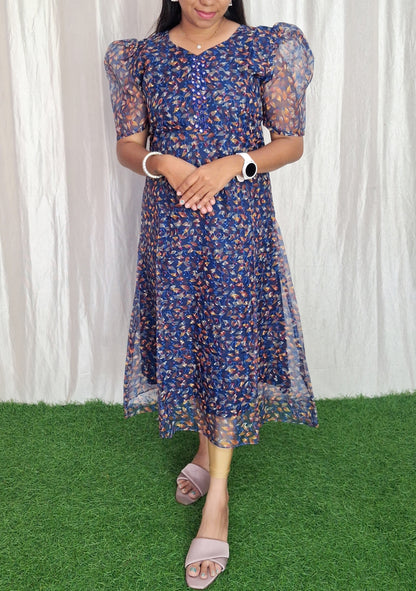 Oragnza Printed work Kurti (with Lining) ( Non Feeding only)-107