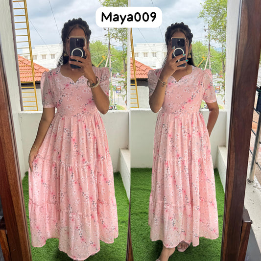 Maya Maxi(2nd Launch)-Feeding Premium Heavy quality Georgette 3-Tier Maxi (With Lining) FC0263