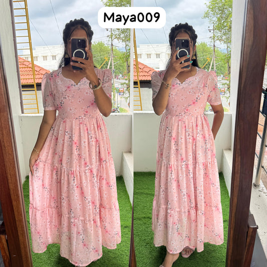 Maya009 Maxi(2nd Launch)-Feeding/Non feeding-Premium Heavy quality Georgette 3-Tier Maxi (With Lining)