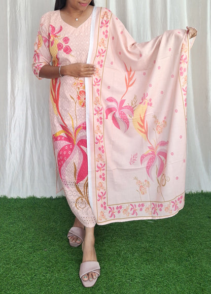 Chikan Cotton Kurti with Duppata (with Lining) ( Non Feeding only)-055