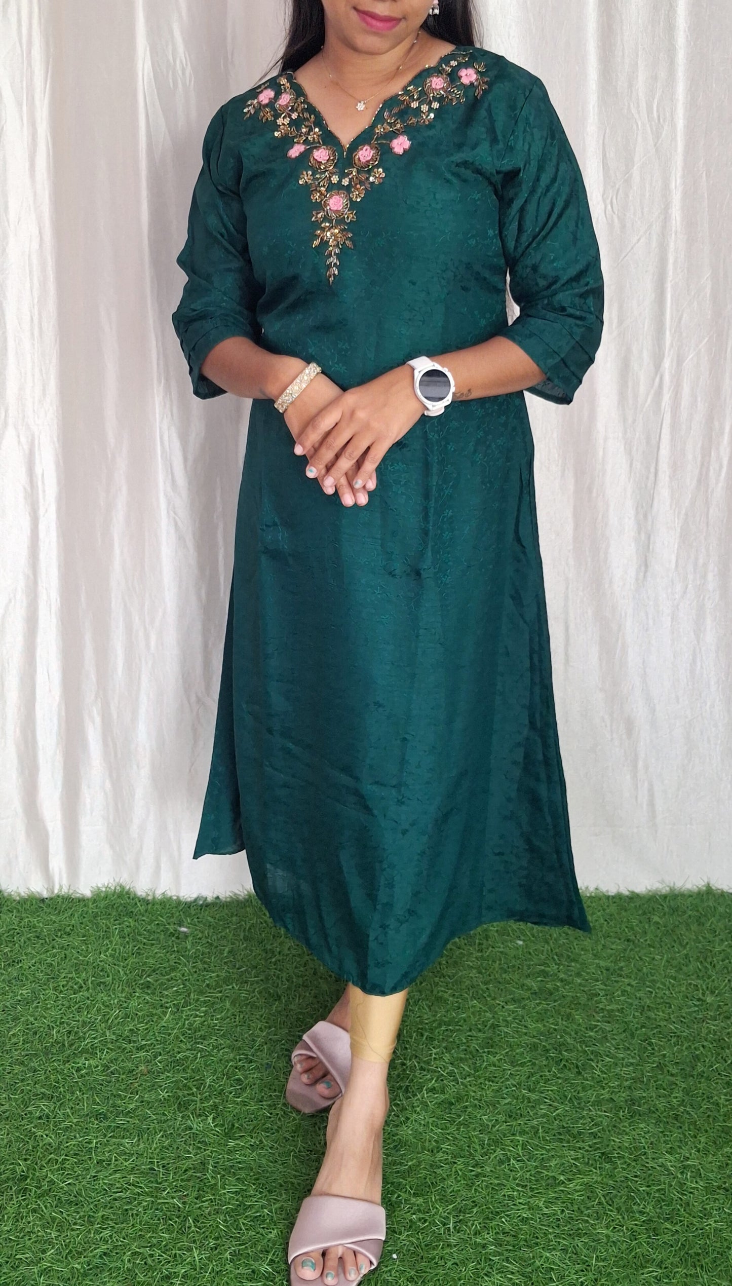 Buy 1 Get 1 Free Vichitra Silk Kurti with Lining ( Non Feeding only)-32