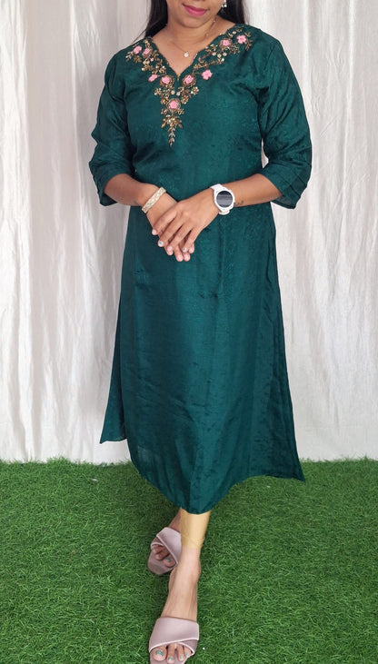 Buy 1 Get 1 Free Vichitra Silk Kurti with Lining ( Non Feeding only)-32
