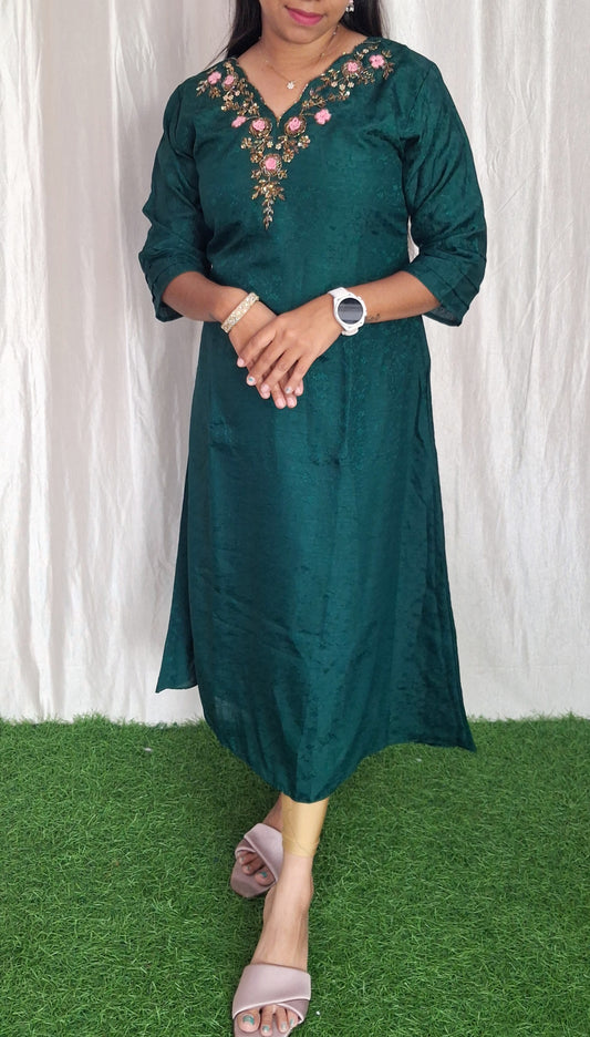 Buy 1 Get 1 Free Vichitra Silk Kurti with Lining ( Non Feeding only)-32