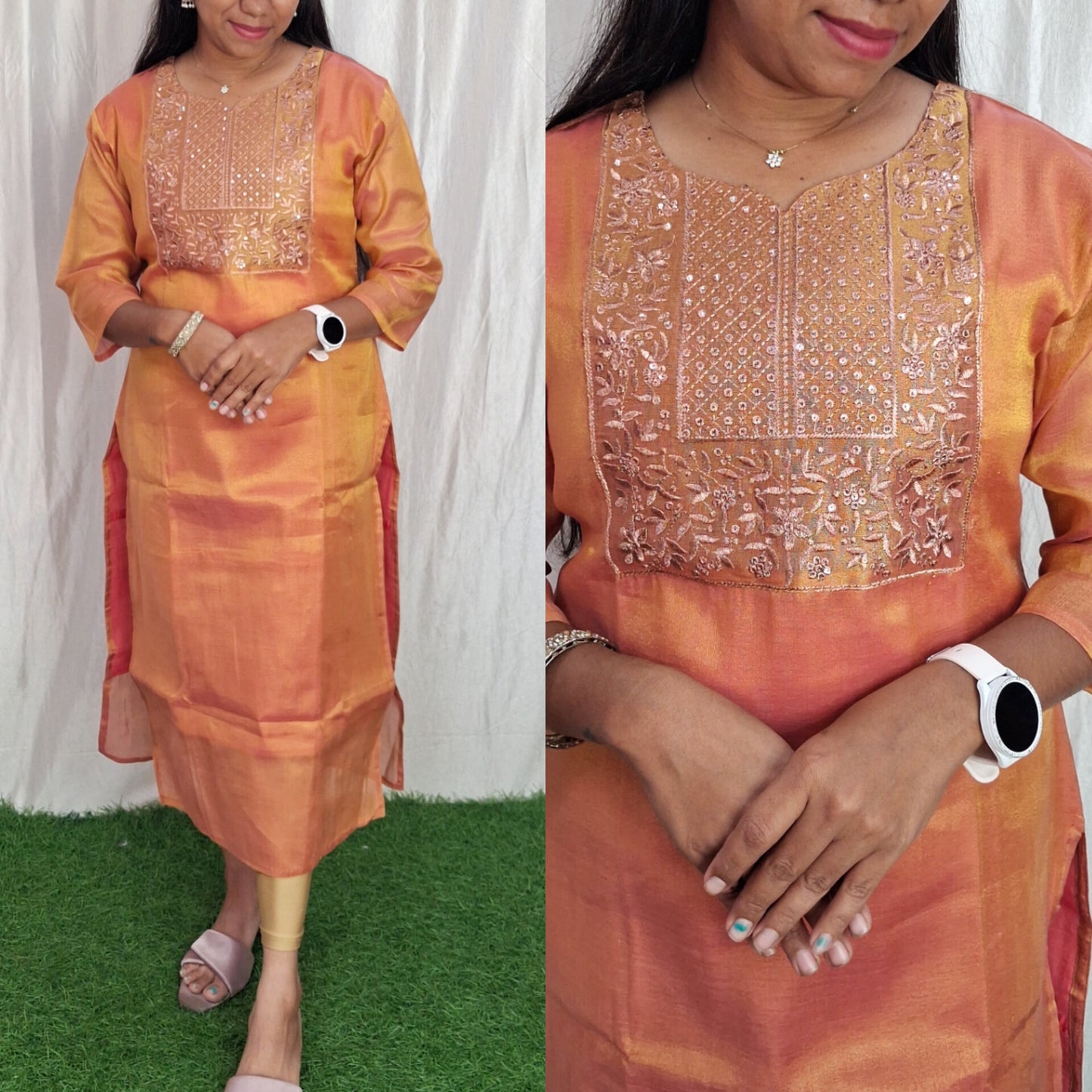 Tissue handwork Kurti (with Lining) ( Non Feeding only)