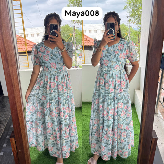 Maya008 Maxi(2nd Launch)-Feeding/Non feeding-Premium Heavy quality Georgette 3-Tier Maxi (With Lining)