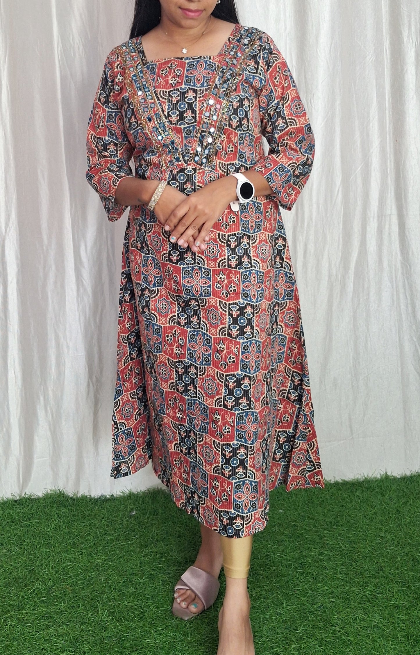 Kantha Cotton Handwork Kurti with Lining ( Non Feeding only)-33