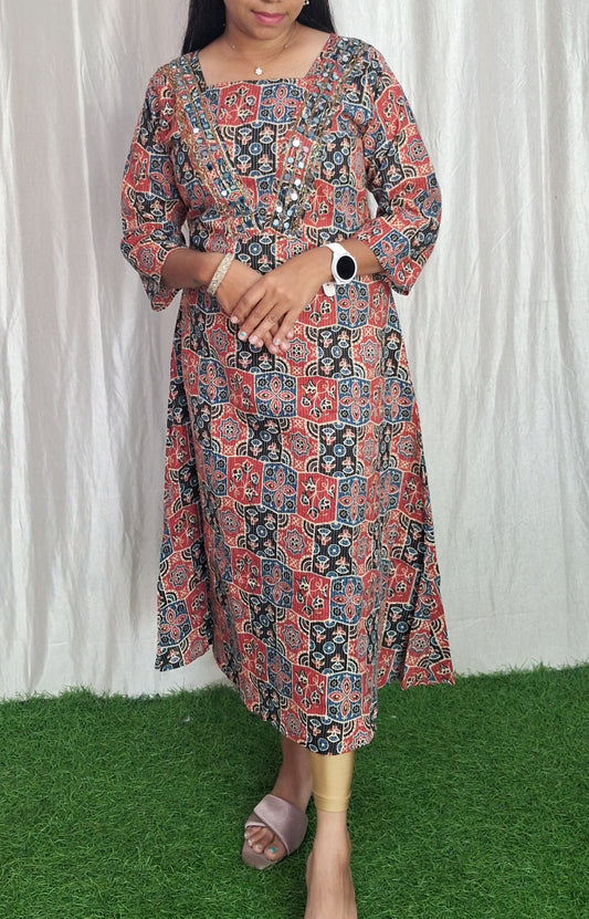 Buy 1 Get 1 Free Kantha Cotton Handwork Kurti with Lining ( Non Feeding only)-33