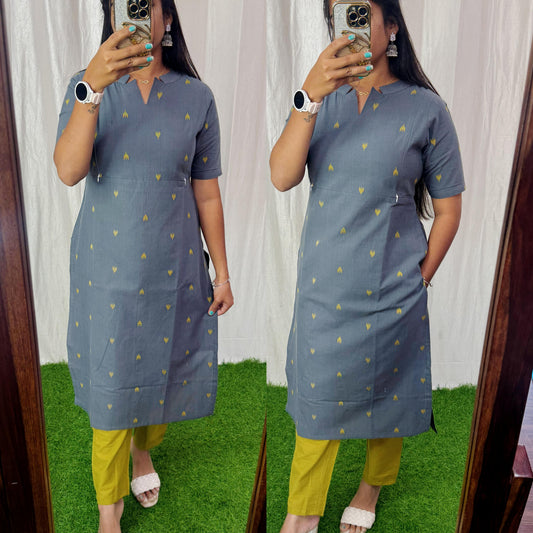 Feeding/Non Feeding Coords- Pure Handloom Cotton Kurti and Pant FC0126