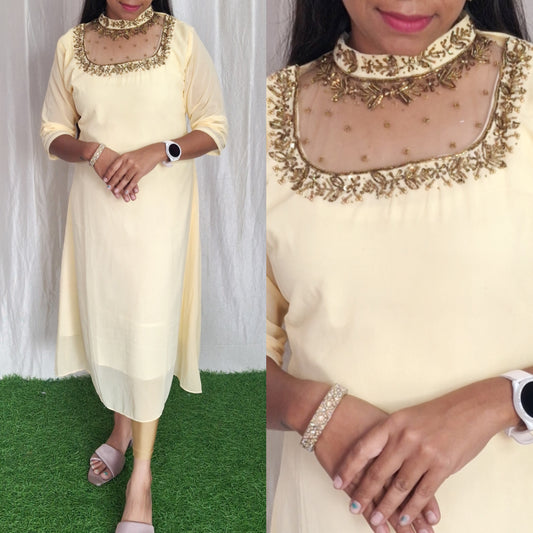 Buy 1 Get 1 Free Jewel neck  Handwork Kurti with Lining ( Non Feeding only)-046