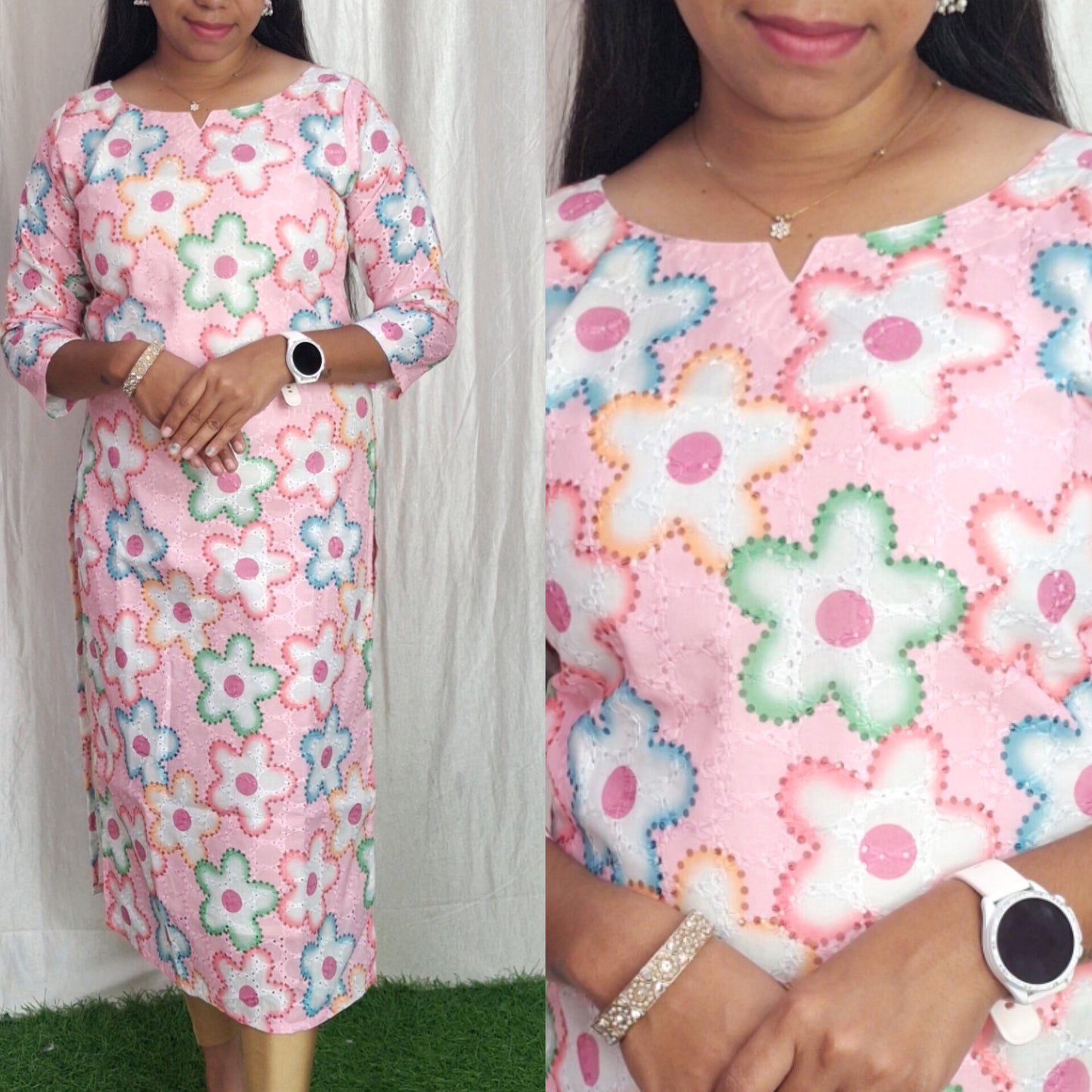 Buy 1 Get 1 Free Hakoba Cotton Kurti (with Lining) ( Non Feeding only)-094