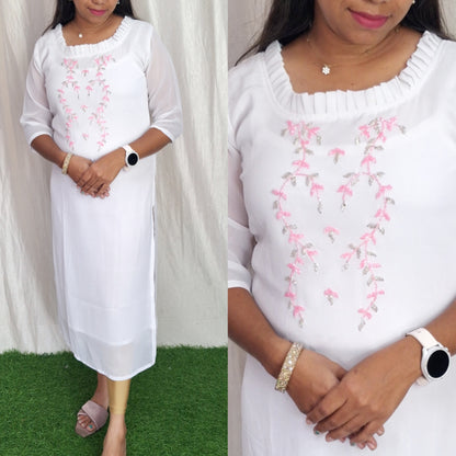 Handwork Georgette Dress with Lining ( Non Feeding only)-049
