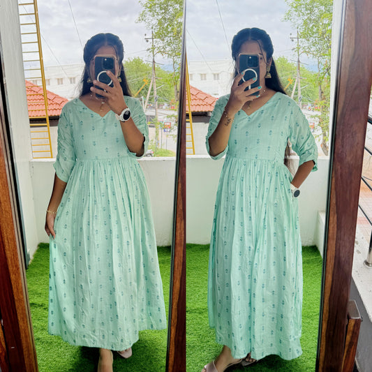 Rich and Premium Handloom Cotton Pleated Maxi- Feeding/Non feeding FC0161
