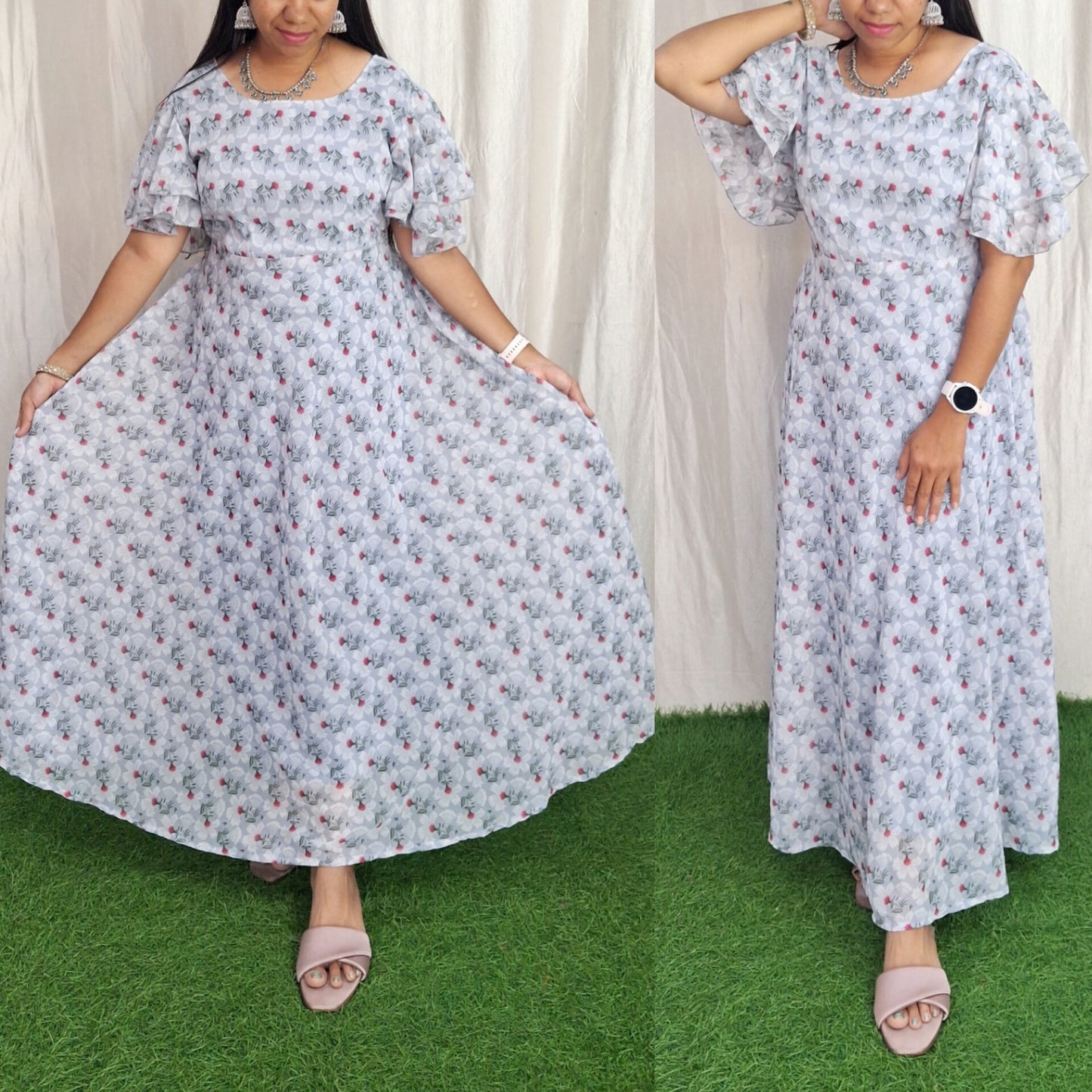 Georgette Maxi Short Sleeves inside(with Lining) ( Non Feeding only)