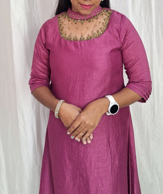 Buy 1 Get 1 Free Jewel neck  Handwork Kurti with Lining ( Non Feeding only)