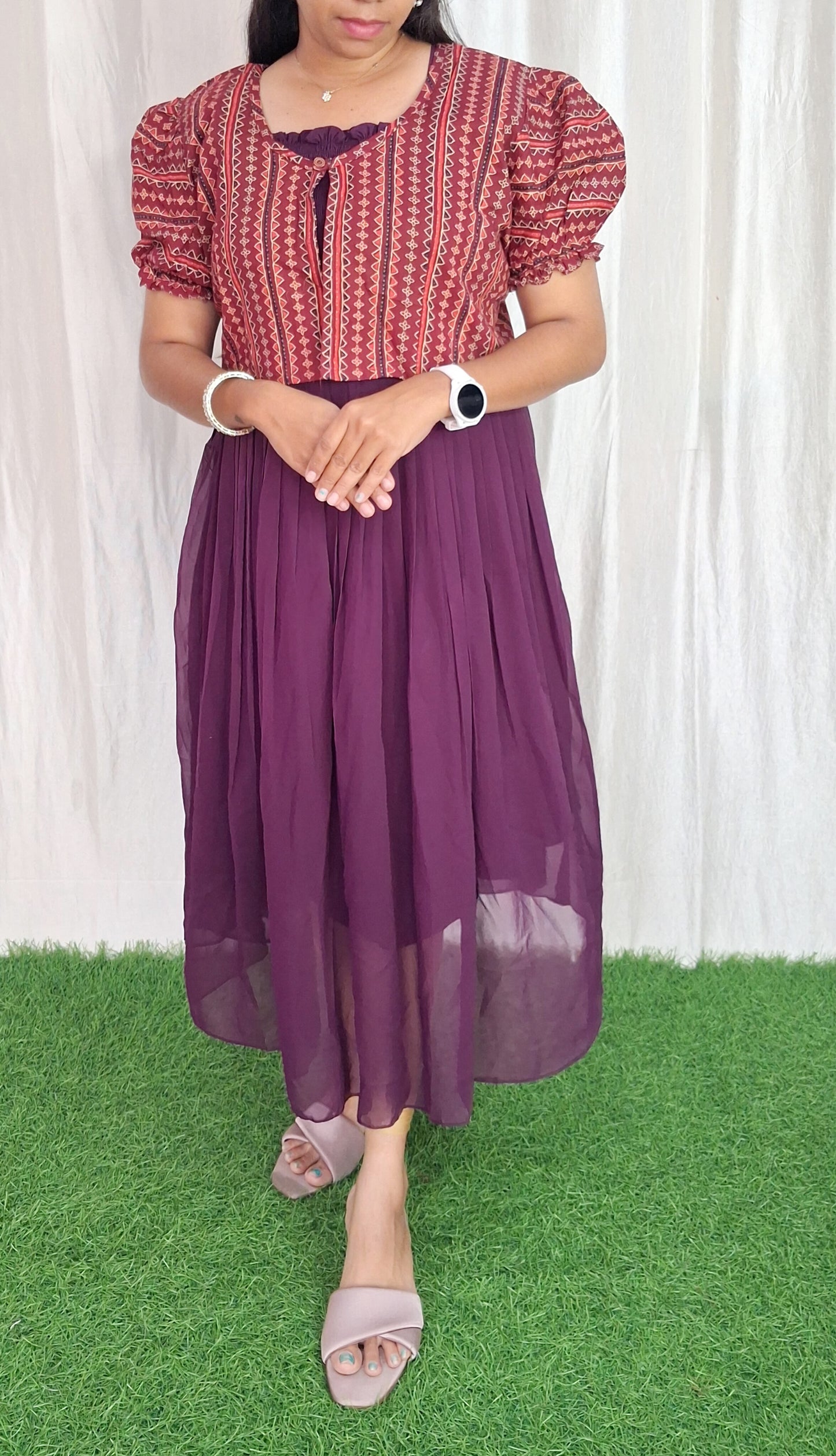 Georgette Plain Gowns with Overcoat (with Lining) ( Non Feeding only)-088