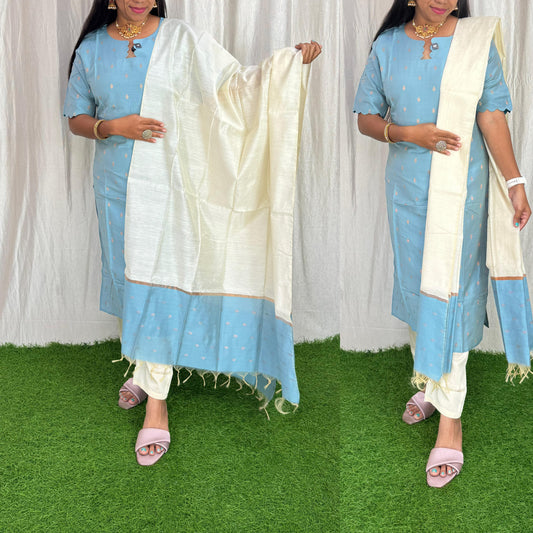 Premium Raw Silk Salwar Set-(Top,Bottom,Duppatta)-Non Feeding Only FC0312