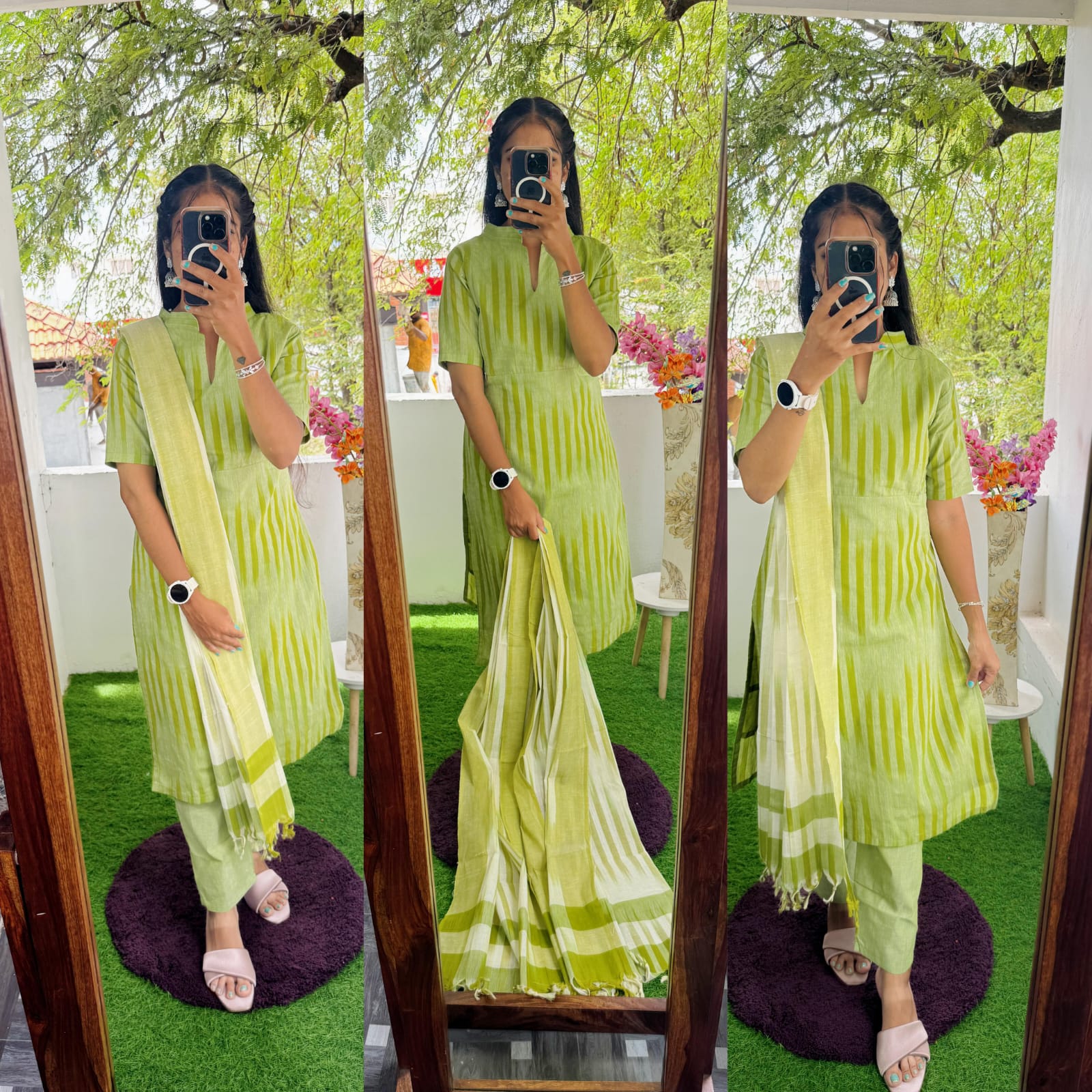 Premium Ikkat Cotton Salwar Set-(Top,Bottom,Duppatta)- Feeding/Non Feeding